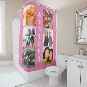 Personalised Modern Sisters 6 Photo Collage Shower Curtain