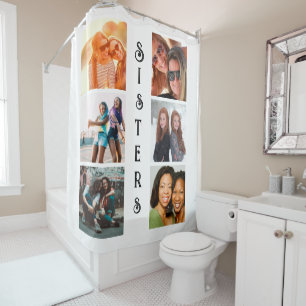 Personalised Modern Sisters 6 Photo Collage Shower Curtain