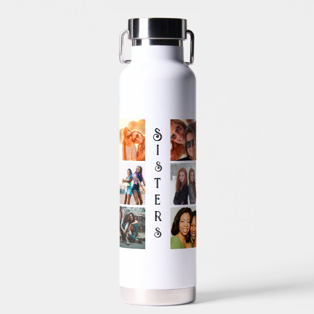 Personalised Modern Sisters 6 Photo Collage Water Bottle (Front)