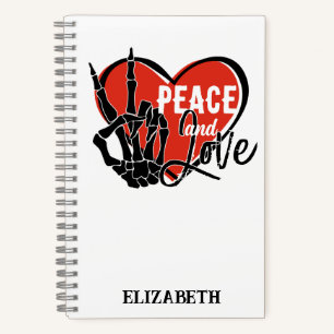 Personalised Modern Skeleton Hand Peace and Love  Notebook