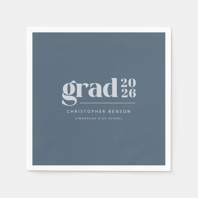 Personalised Modern Slate Blue 2026 Graduation Napkin (Front)