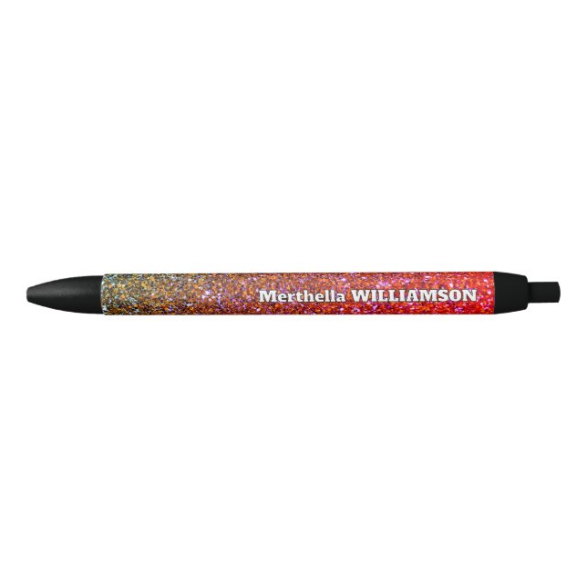 Personalised Modern Sparkly GLITTER Black Ink Pen (Front)