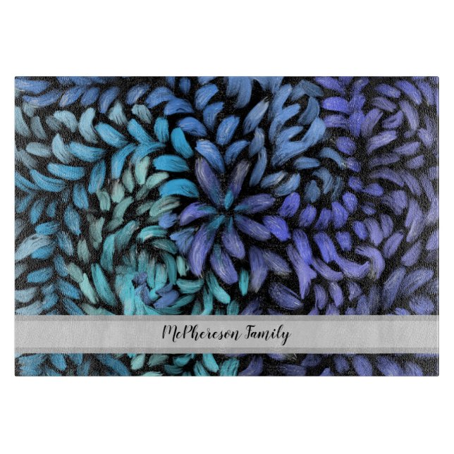 Personalised Modern swirling teal and blue petals  Cutting Board (Front)