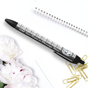 Personalised Modern Tartan Ice Skating Black Ink Pen