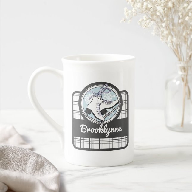 Personalised Modern Tartan Ice Skating Bone China Mug (Creator Uploaded)