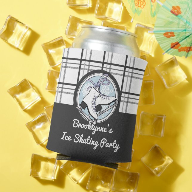 Personalised Modern Tartan Ice Skating Can Cooler (In Situ Summer)