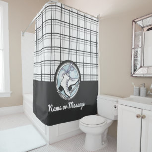 Personalised Modern Tartan Ice Skating Shower Curtain