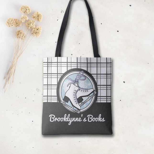 Personalised Modern Tartan Ice Skating Tote Bag (Creator Uploaded)