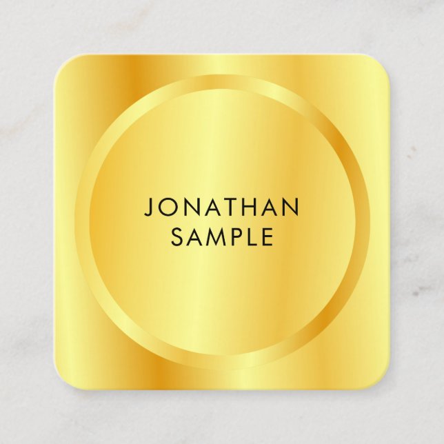 Personalised Modern Template Metallic Gold Look Square Business Card (Front)
