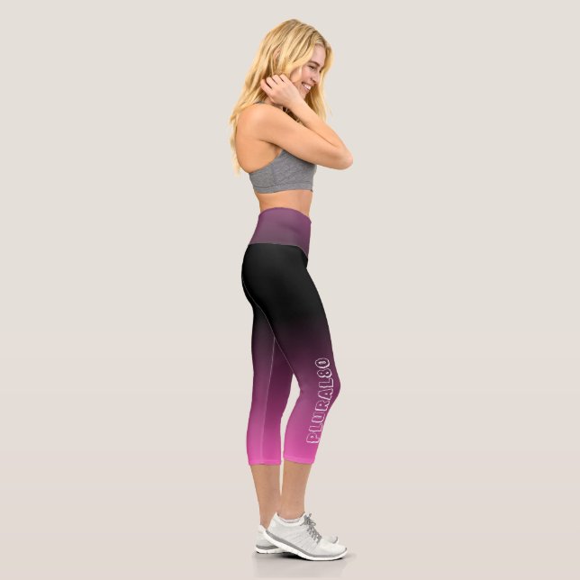 Personalised modern text gradient Black Pink Capri Leggings (Right)