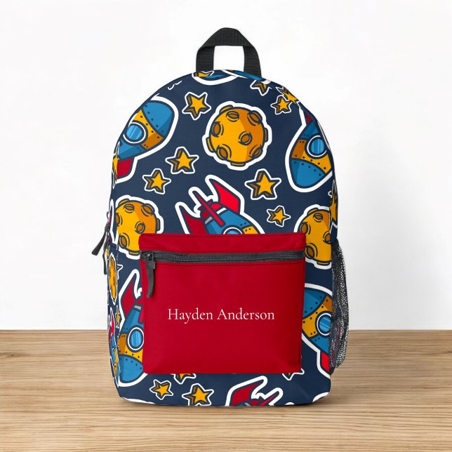 Personalised modern trendy space kids   printed backpack (personalized fun space school backpack )