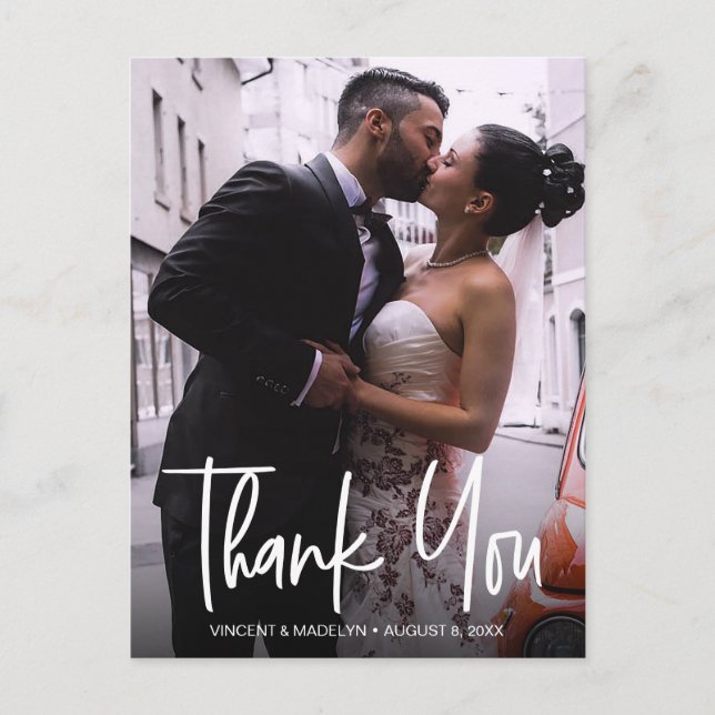 Personalised Modern Typography Photo Bride Groom Postcard (Front)