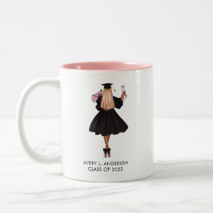 Personalised Modern Watercolor Girl Graduate  Two-Tone Coffee Mug