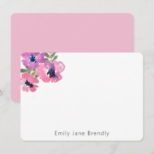 Personalised Modern Watercolor Pink Floral  Card
