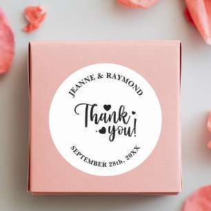 Personalised Modern Wedding White Script Thank You Classic Round Sticker