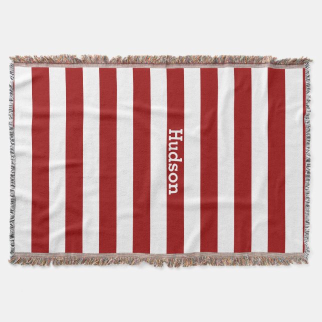 Personalised Modern White and Any Colour Striped Throw Blanket (Front)