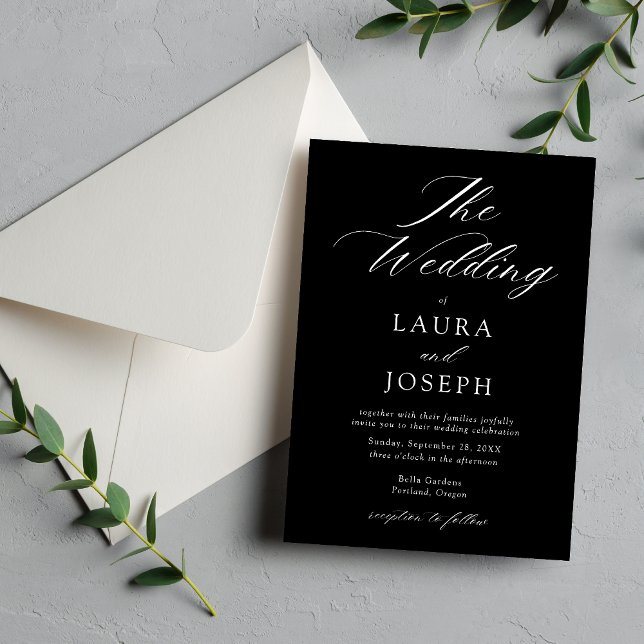 Personalised Modern White and Black Simple Wedding Invitation (Creator Uploaded)