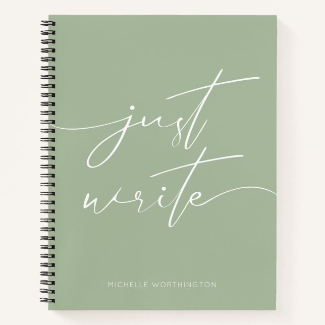 Personalised Modern Writer's Journal Sage Notebook (Front)