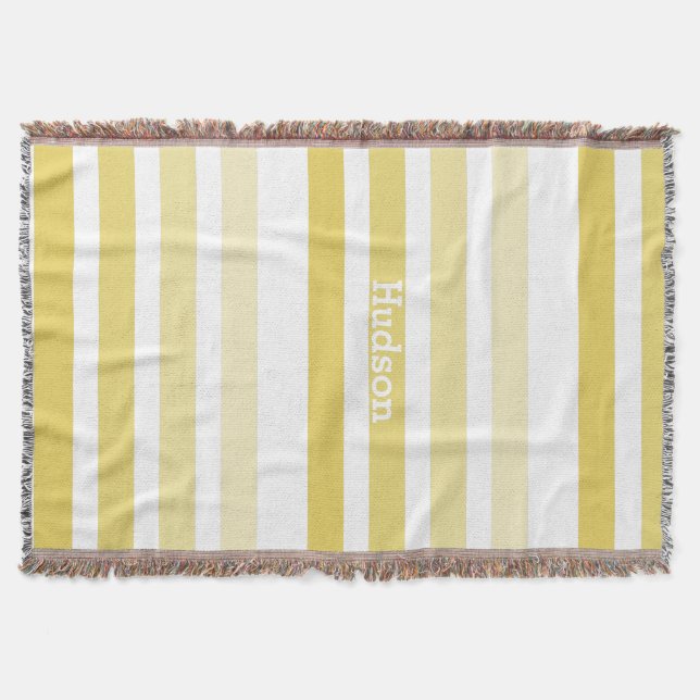 Personalised Modern Yellow Striped Pattern Throw Blanket (Front)