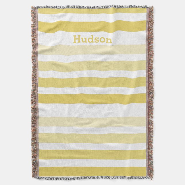 Personalised Modern Yellow Striped Pattern Throw Blanket (Front Vertical)
