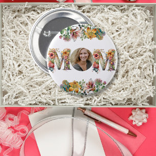Personalised MOM Mothers Day flower Photo 6 Cm Round Badge