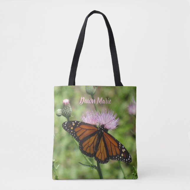 Personalised Monarch Butterfly and Pink Thistle Tote Bag (Front)