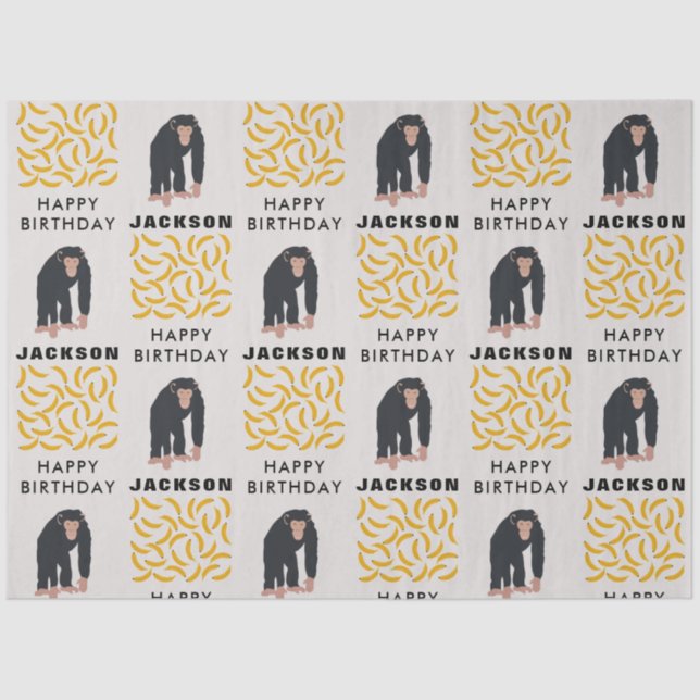 Personalised Monkey Chimpanzee & Banana Birthday  Tissue Paper (Front)