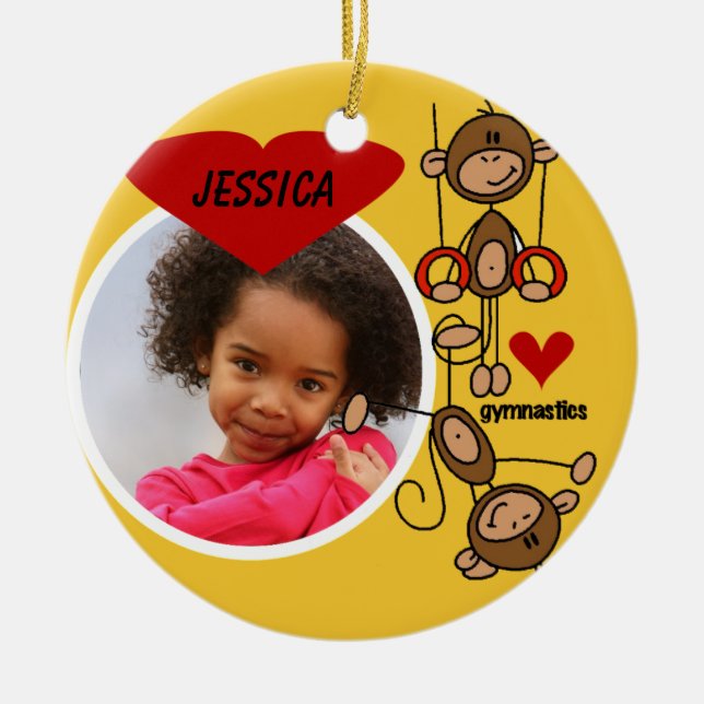 Personalised Monkey Gymnastics Photo Ornament (Front)