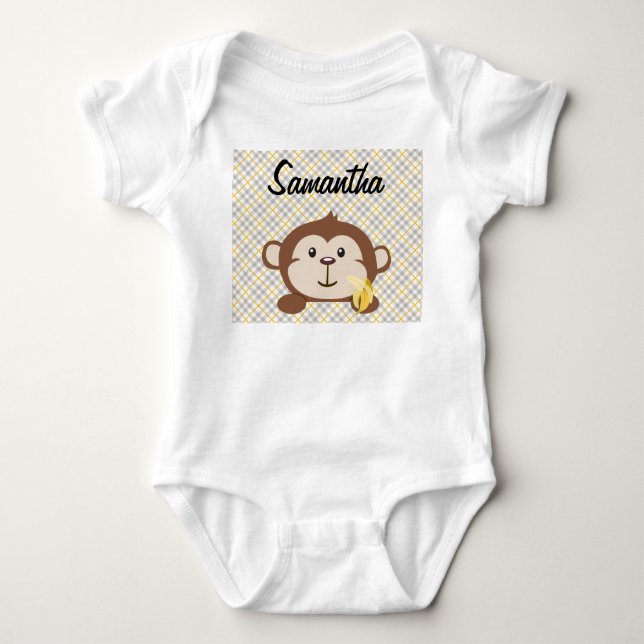 Personalised Monkey Infant Creeper, White Baby Bodysuit (Front)