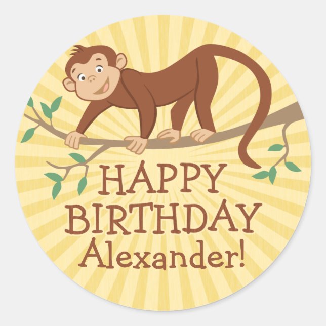 Personalised Monkey Kids Birthday Stickers (Front)