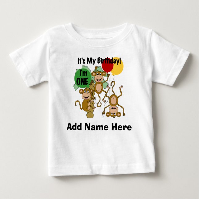 Personalised Monkey Shine 1st Birthday Tshirt (Front)
