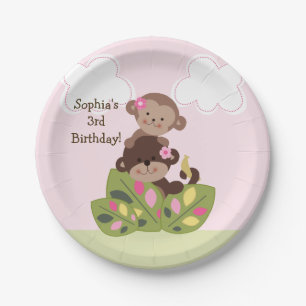 Personalised Monkey Sisters Birthday Party Plates
