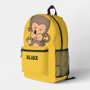 Personalised Monkey Yellow Print Cut Sew Backpack