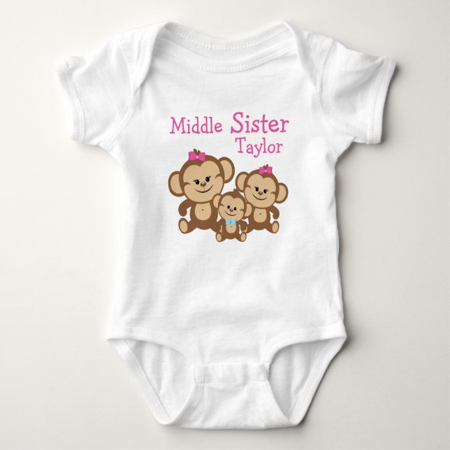 Personalised Monkeys Middle Sister Bodysuit (Front)