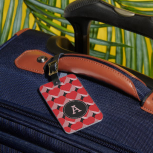 Personalised Monogram 3D Red Heart Pattern Luggage Tag