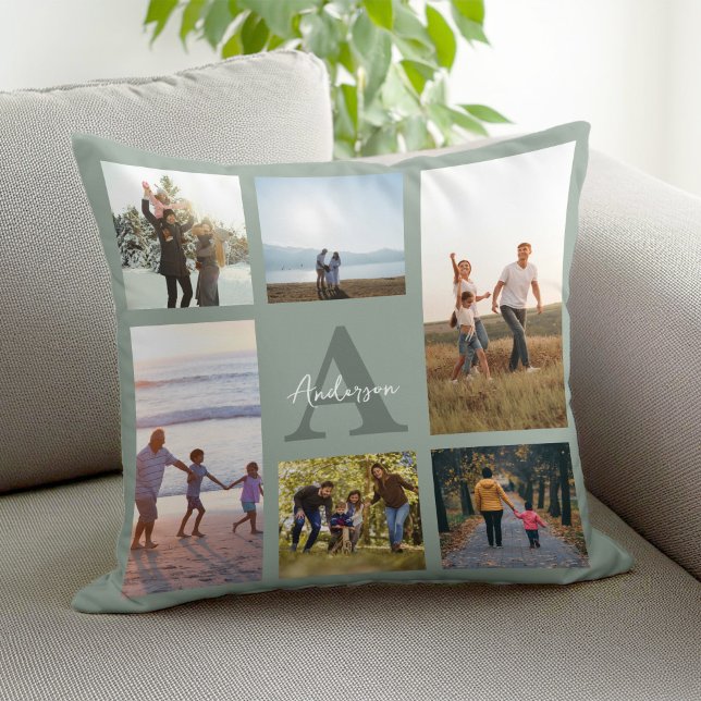 Personalised Monogram 6 Photo Collage Cushion (Creator Uploaded)