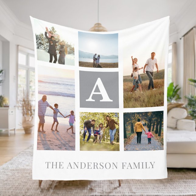Personalised Monogram 6 Photo Collage Fleece Blanket (Creator Uploaded)