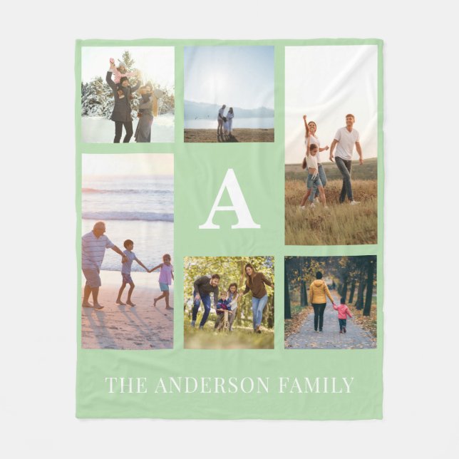 Personalised Monogram 6 Photo Collage Fleece Blanket (Front)
