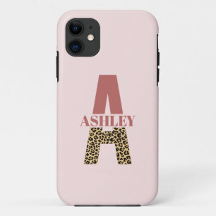 Personalised Monogram A Pink Leopard print Case-Mate iPhone Case