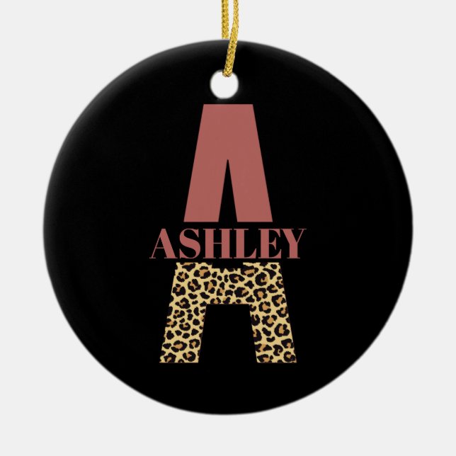 Personalised Monogram A Pink Leopard print  Ceramic Tree Decoration (Front)