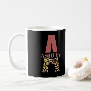Personalised Monogram A Pink Leopard print Coffee Mug