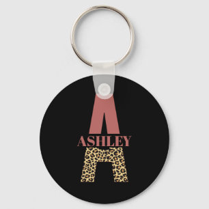 Personalised Monogram A Pink Leopard print Key Ring