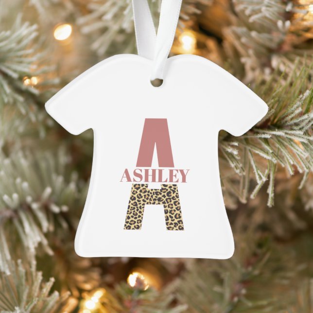 Personalised Monogram A Pink Leopard print Ornament (Tree)