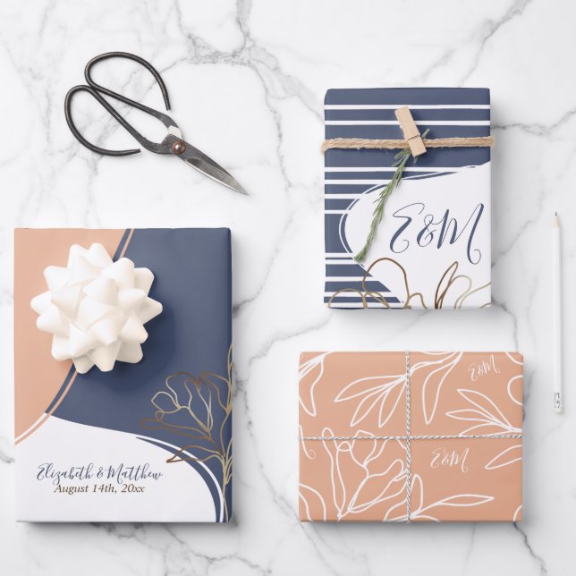 Personalised Monogram Abstract Floral Wedding Wrap Wrapping Paper Sheet (Front)