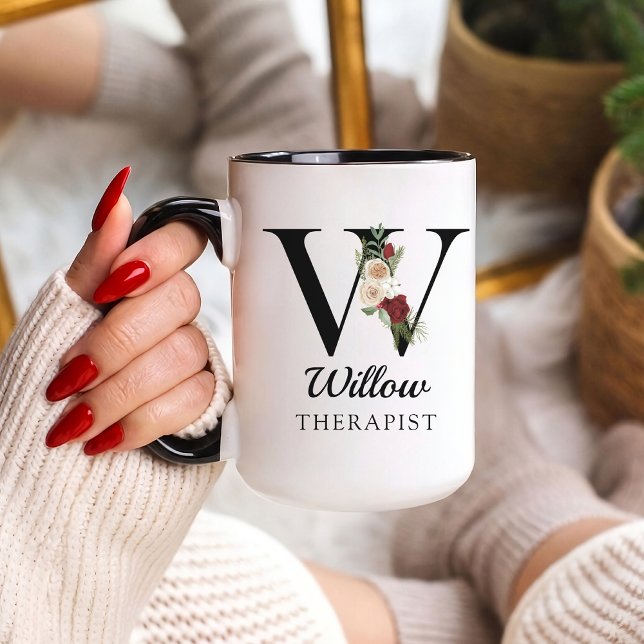 Personalised Monogram Alphabet Mug for Therapist (Personalized Monogram Floral Alphabet Mug for Mom, Grandma, Teacher, Nurse, Lawyer or Bridesmaid)