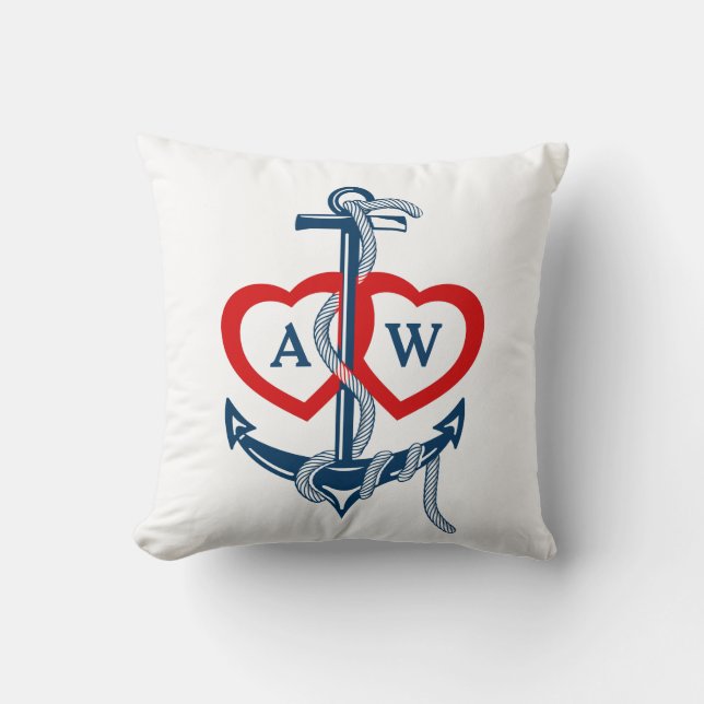 Personalised monogram Anchor Nautical throw pillow (Front)