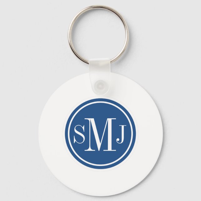 Personalised Monogram and Classic Blue Key Ring (Front)