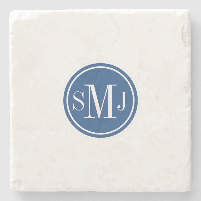 Personalised Monogram and Classic Blue Stone Coaster (Front)