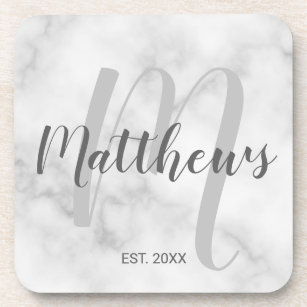 Personalised Monogram and Family Name Marble Coaster