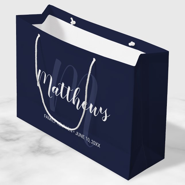 Personalised Monogram and Family Name Navy Blue Large Gift Bag (Creator Uploaded)